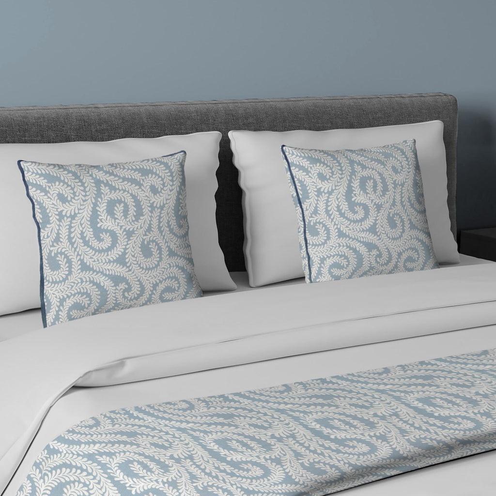 McAlister Textiles Little Leaf Wedgewood Blue Bedding Set Bedding Set Runner (50x165cm) + 1x Cushion Cover 
