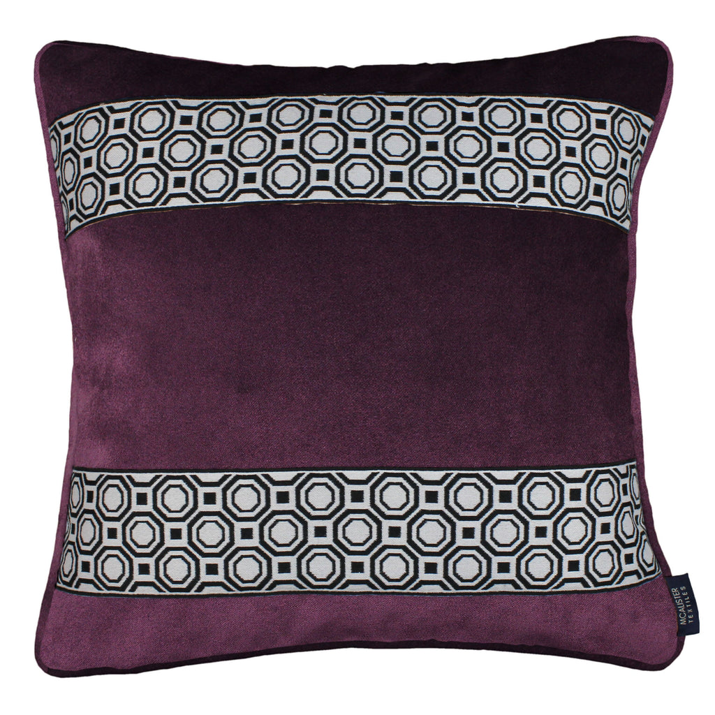 McAlister Textiles Cancun Striped Aubergine Purple Velvet Cushion Cushions and Covers Polyester Filler 43cm x 43cm 