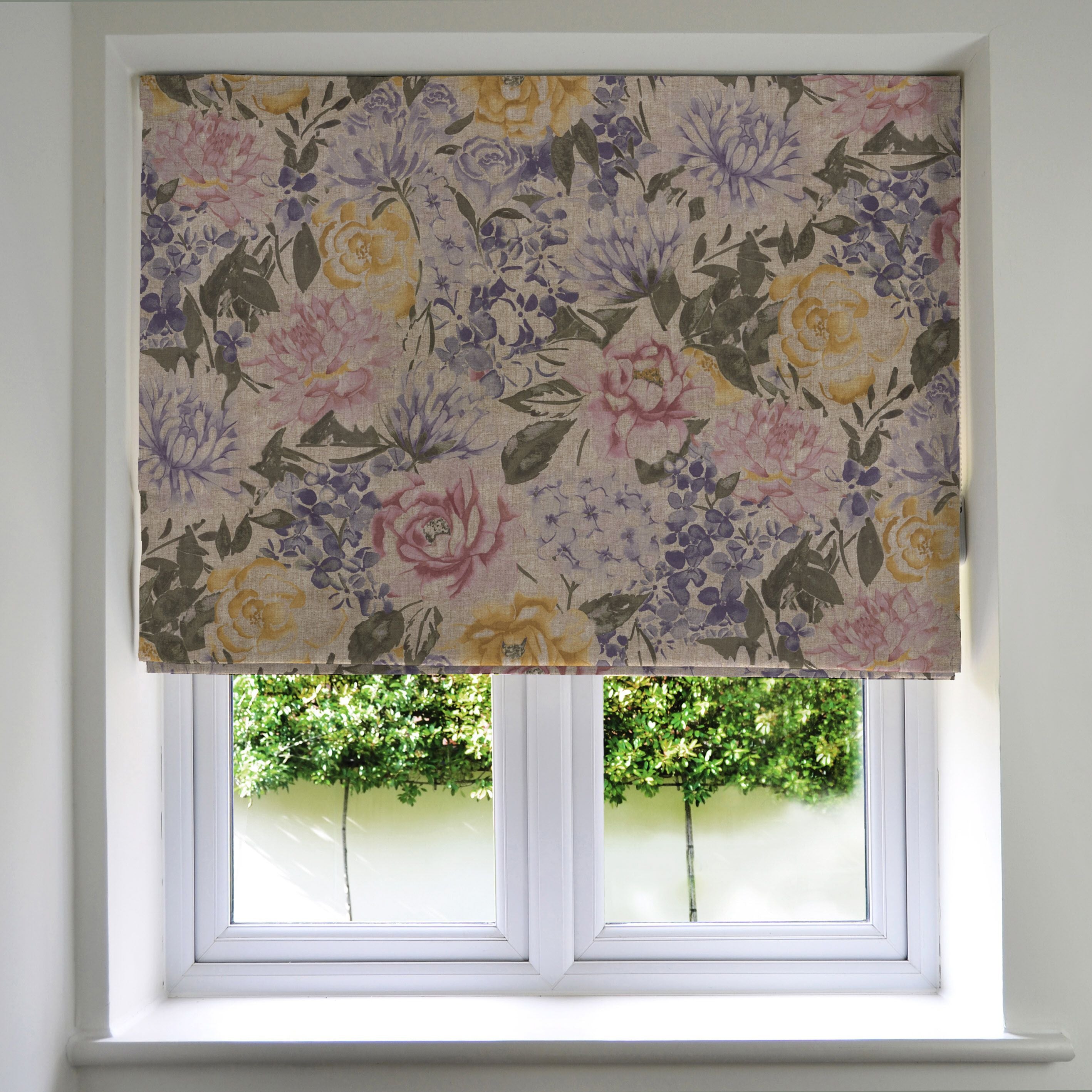 McAlister Textiles Blooma Purple, Pink and Ochre Floral Roman Blind Roman Blinds Standard Lining 130cm x 200cm 