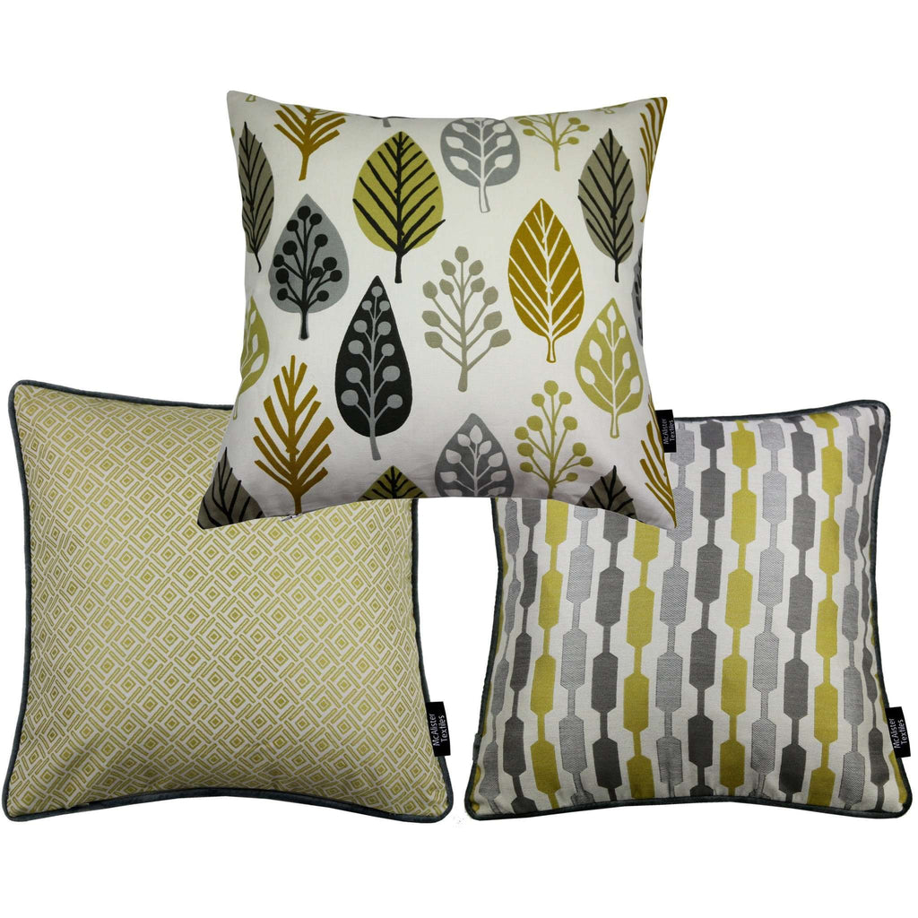 McAlister Textiles Copenhagen Ochre Yellow 43cm x 43cm Cushion Set of 3 Cushions and Covers Cushion Cover 